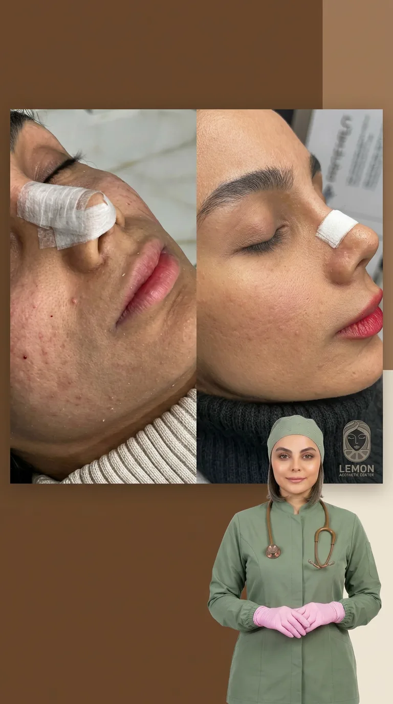 نمونهٔ پیش و پس از درمان آکنه در کلینیک لمون